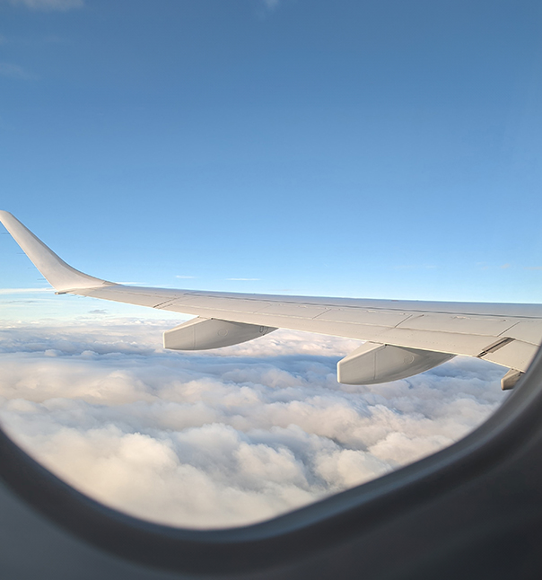 Sky view looking outside an airplane window